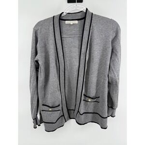 Madison Hudson Grey Black Trim Cardigan Sweater Gold Button Pockets Size S